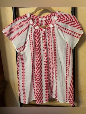 Dylan Red & White Size S Tunic Blouse